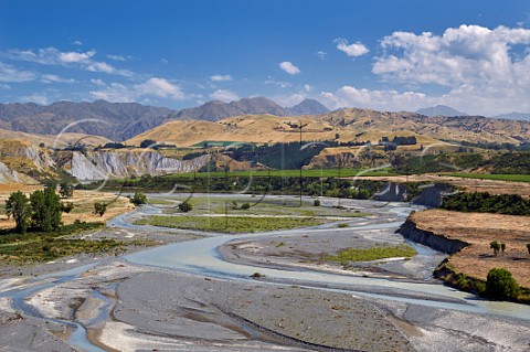 View along the Awatere River to Medway Vineyard of Yealands Estate Seddon Marlborough New Zealand  Awatere Valley