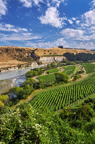 Nautilus Awatere Vineyard on a terrace above the Awatere River planted with Sauvignon Blanc Pinot Noir Pinot Gris and Chardonnay Tupari vineyard is on far side of the river Seddon Marlborough New Zealand  Awatere Valley
