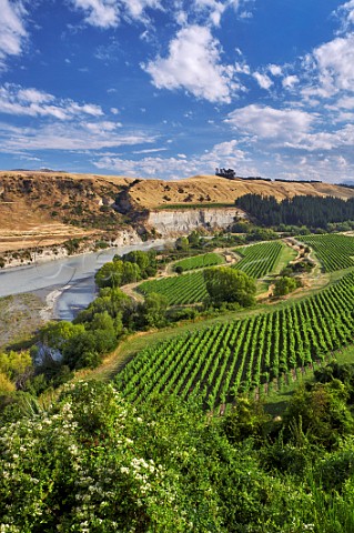 Nautilus Awatere Vineyard on a terrace above the Awatere River planted with Sauvignon Blanc Pinot Noir Pinot Gris and Chardonnay Tupari vineyard is on far side of the river Seddon Marlborough New Zealand  Awatere Valley