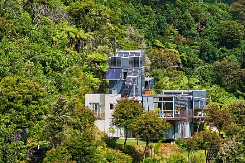 Solar powered house amidst the bush on Marlborough Sounds Marlborough New Zealand