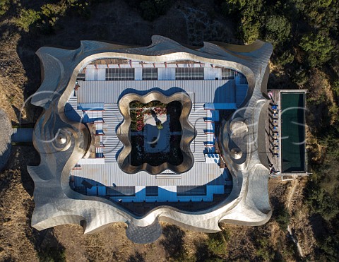 Aerial view of Hotel Vik showing the titanium roof and Chinese garden Millahue  Cachapoal Valley Chile
