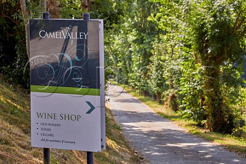 Sign to shop and tasting room of Camel Valley Vineyard Nanstallon Cornwall England