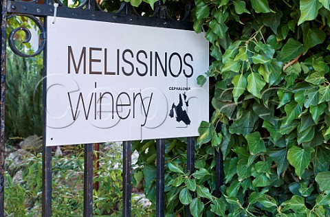 Sign for MelissinosPetrakopoulos Winery Thiramonas Cephalonia Ionian Islands Greece