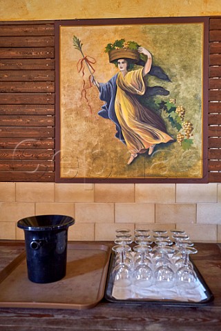 Tasting glasses for visitors to the winery of the Robola Wine Cooperative Omala Valley Cephalonia Ionian Islands Greece