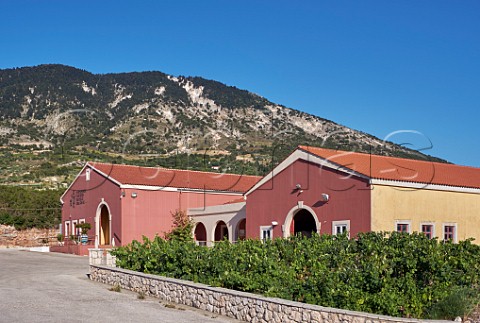 Robola Wine Cooperative in the Omala Valley with Mount Aenos beyond Cephalonia Ionian Islands Greece