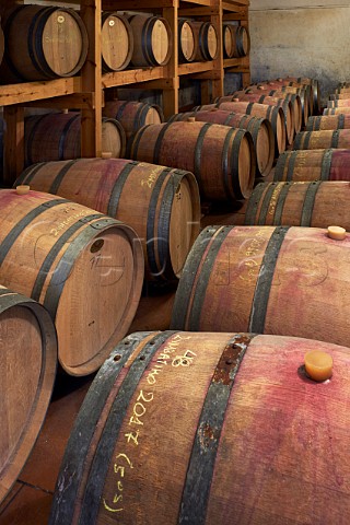 Barrels in cellar of Sclavos winery Lixouri Paliki Peninsula Cephalonia Ionian Islands Greece