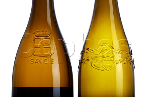 Embossed bottles of Savoie white wine