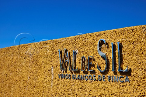 Sign on wall at entrance to winery and vineyards of Valdesil Vilamartn de Valdeorras Galicia Spain Valdeorras