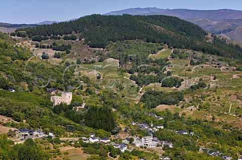 Castillo de Corulln on the hillside above the village with vineyards beyond Corulln Castilla y Len Spain  Bierzo