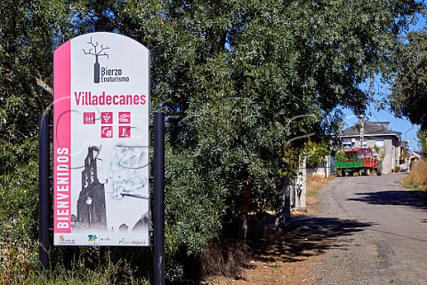 Sign at entrance to the wine village of Villadecanes Castilla y Len Spain  Bierzo