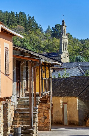 Church and traditional house in the wine village of Arganza Castilla y Len Spain  Bierzo