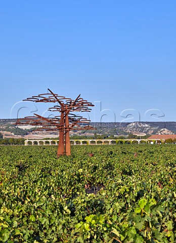 The Tree by Ingo Maurer in vineyard of Vega Sicilia with the old aqueduct in distance Valbuena de Duero Castilla y Len Spain  Ribera del Duero