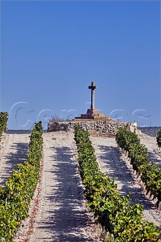 Stone cross in vineyard near Quintanilla de Arriba Castilla y Len Spain Ribera del Duero