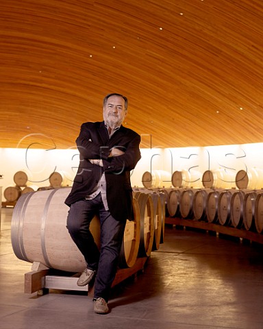 Michel Rolland in barrel cellar of Lapostolle Clos Apalta  Colchagua Valley Chile