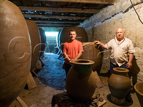 Zaza  Remi Kbilashvili in the studio beneath their house where they make qvevri Telavi Vardisubani Georgia