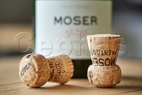 Corks and bottle of sparkling wine of Francesco Moser Maso Villa Warth Trento Italy  Trento DOC