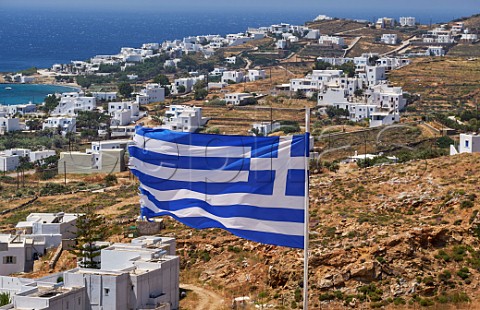 Greek flag flying at Ormos Agiou Ioannou Tinos Greece