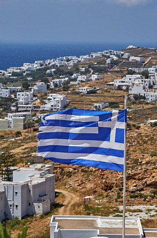Greek flag flying at Ormos Agiou Ioannou Tinos Greece