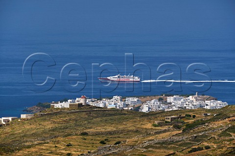 Fast Ferry heading to the port of Tinos Cyclades Islands Greece
