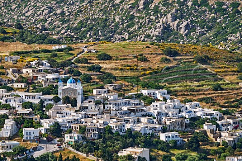 Village of Falatados and the Sparveri vineyard of TOinos at the foot of the Volax Plateau Tinos Greece