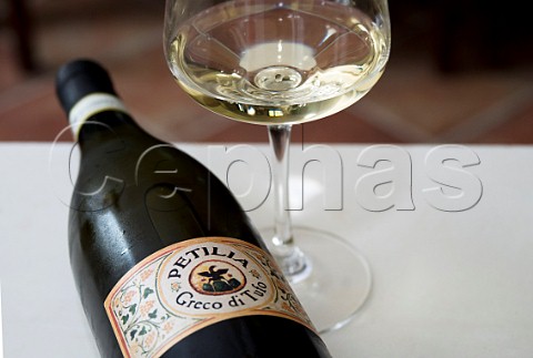 Bottle and glass of Petilia Greco di Tufo Altavilla Campania Italy Greco di Tufo