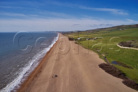 Chesil Beach at Abbotsbury looking northwest to Bridport Dorset England