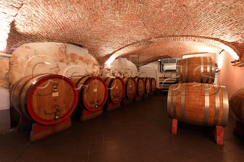 Barrel cellar in winery of NerviConterno Gattinara Piedmont Italy