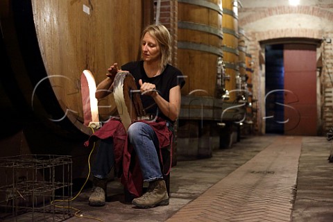 Carlotto Rinaldi working in the cellar of Cantina Giuseppe Rinaldi Barolo Piedmont Italy