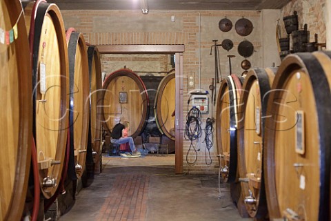 Carlotto Rinaldi working in the cellar of Cantina Giuseppe Rinaldi Barolo Piedmont Italy