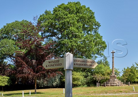Signpost to Stopham Estate vineyard and winery in the village of Stopham Sussex England