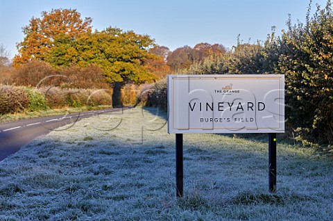Sign for Burges Field Vineyard of The Grange Hampshire Itchen Stoke Hampshire England