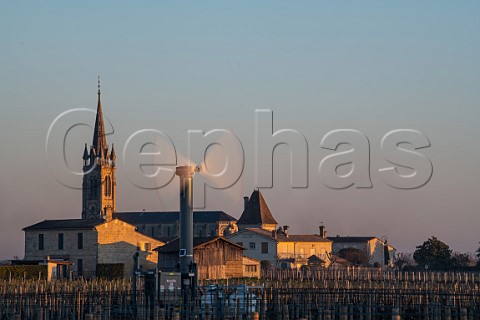 Antifrost wind machine in vineyard during subzero temperatures of 20 March 2021 Pomerol Gironde France Pomerol  Bordeaux