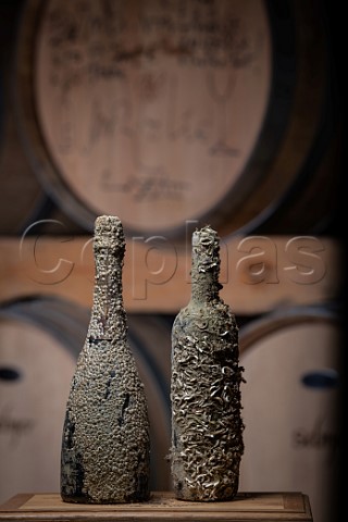 Domaine de Cassard Cuve Marine  bottles of Crmant de Bordeaux and Blaye Ctes de Bordeaux after 8months aging underwater in an oyster bed off the Normandy coast SaintCierssurGironde Gironde France