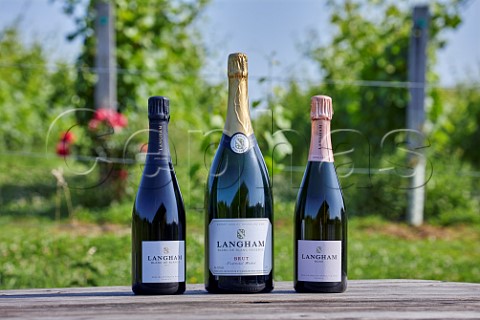 Bottles of Blanc de Blancs and Ros and magnum of Brut sparkling wines Langham Wine Estate Crawthorne Dorset England