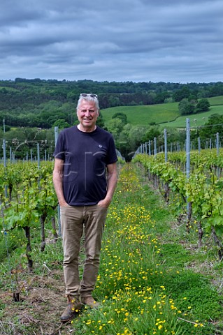 Douglas Jacobsohn in Chardonnay vineyard Busi Jacobsohn Wine Estate Eridge East Sussex England