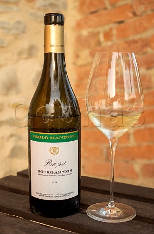 Bottle and glass of 2021 Paolo Manzone Roero Arneis Roero Piedmont Italy