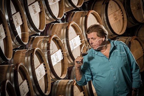 Jonathan Maltus in barrel cellar of Le Dme Saintmilion Gironde France Stmilion  Bordeaux