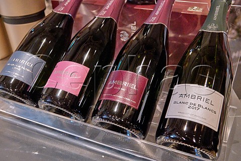 Bottles of Ambriel sparkling wine from Sussex at the Wine GB Trade  Press Tasting 5 September 2023 in the Grand Hall of Battersea Arts Centre London UK