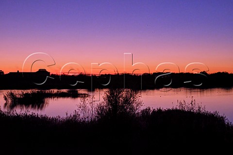 Sunset over over the former Lambeth Reservoir of Molesey Reservoirs Nature Reserve West Molesey Surrey England