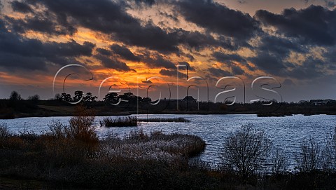 Sunset over over the former Lambeth Reservoir of Molesey Reservoirs Nature Reserve West Molesey Surrey England
