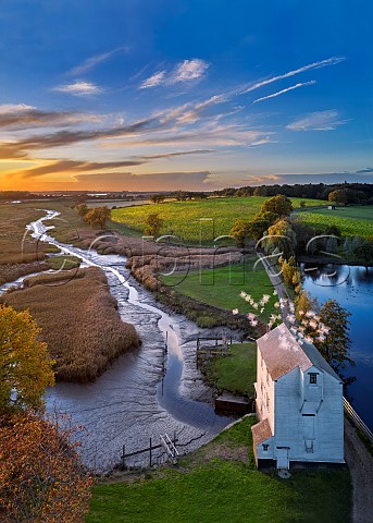 Thorrington Tide Mill on Alresford Creek a Grade 2 listed building built in 1831 Thorrington Mill Vineyard is beyond   Near Brightlingsea Essex UK