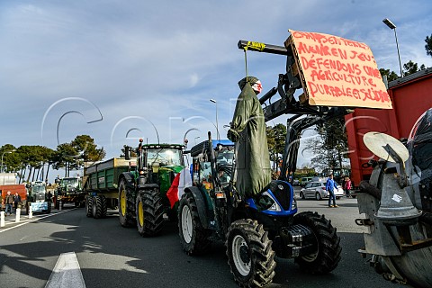 Bordeaux France 29 January 2024  Farmers demonstration blockade of the Langon toll plaza on the A62 motorway
