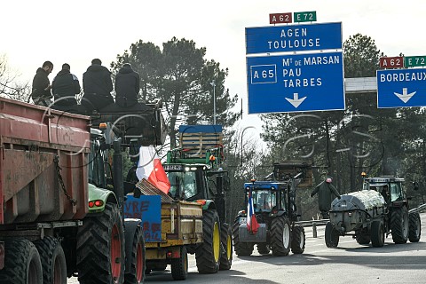 Bordeaux France 29 January 2024  Farmers demonstration blockade of the Langon toll plaza on the A62 motorway