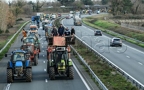 Bordeaux France 29 January 2024  Farmers demonstration blockade of the Langon toll plaza on the A62 motorway