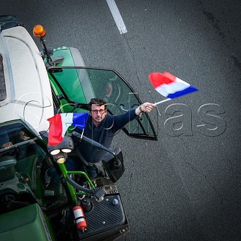 Bordeaux France 29 January 2024  Farmers demonstration blockade of the Langon toll plaza on the A62 motorway