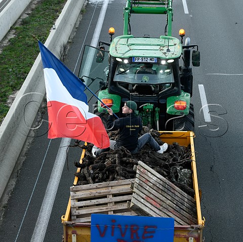 Bordeaux France 29 January 2024  Farmers demonstration blockade of the Langon toll plaza on the A62 motorway