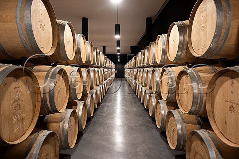 New oak barrels in cellar of Chteau GrandPuyDucasse  Pauillac Gironde France Mdoc  Bordeaux