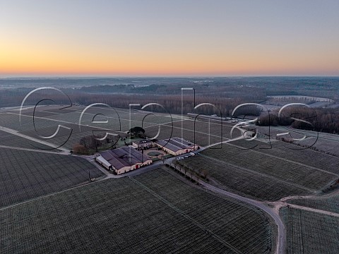 Winter sunrise and frosty vineyards at Chteau de Camensac Saint Laurent Mdoc Gironde France  Mdoc  Bordeaux