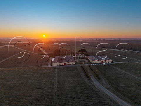 Chai and vineyard of Chteau de Camensac at sunrise Saint Laurent Mdoc Gironde France  Mdoc  Bordeaux