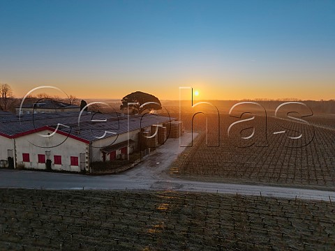 Chai and vineyard of Chteau de Camensac at sunrise Saint Laurent Mdoc Gironde France  Mdoc  Bordeaux